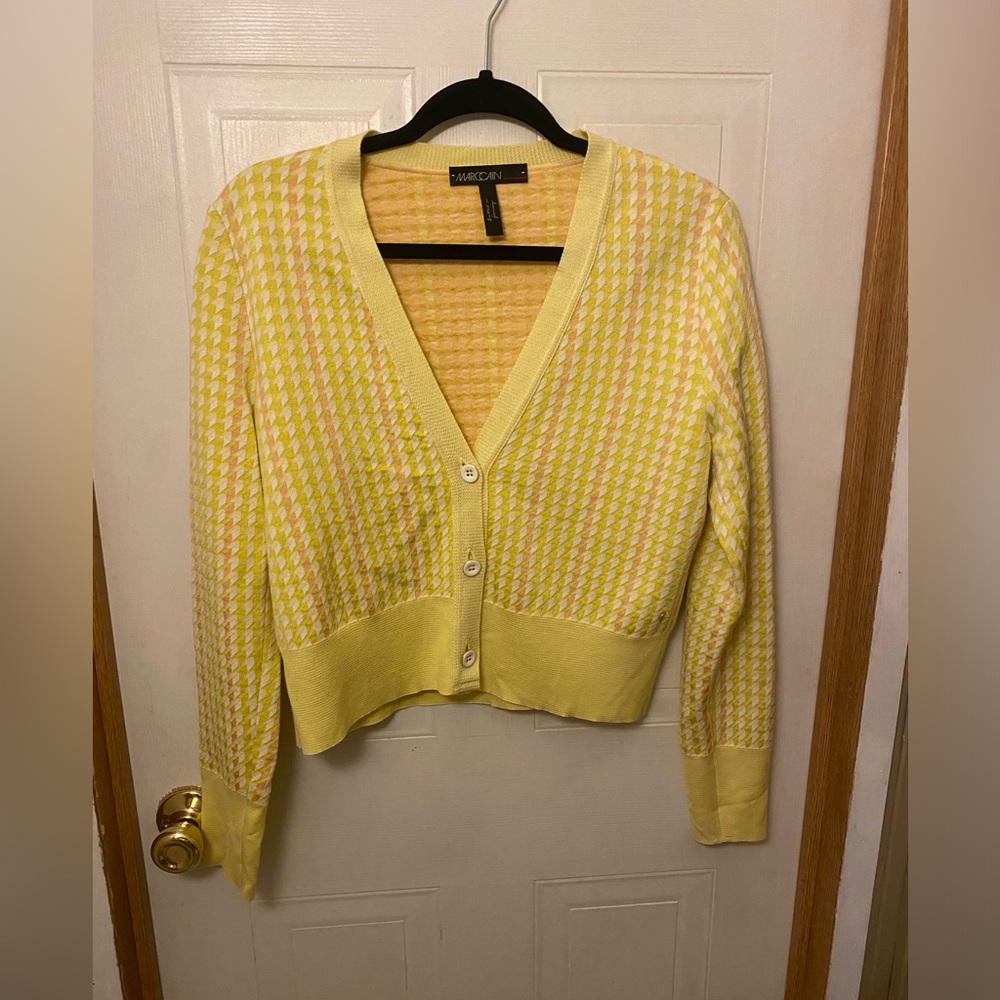 Marc Cain Lemon Yellow Patterned Houndstooth Cardigan